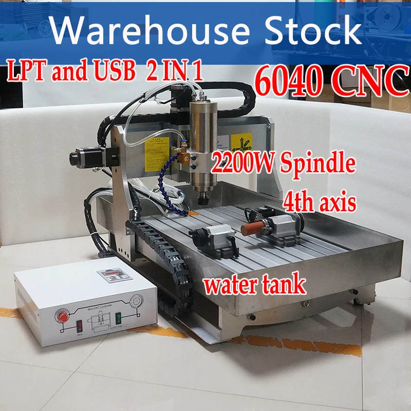 

4 Axis Mach3 6040 2200W 1.5KW Spindle Motor 4060 CNC Router With Water Tank for Metal Engraver Engraving Milling Machine