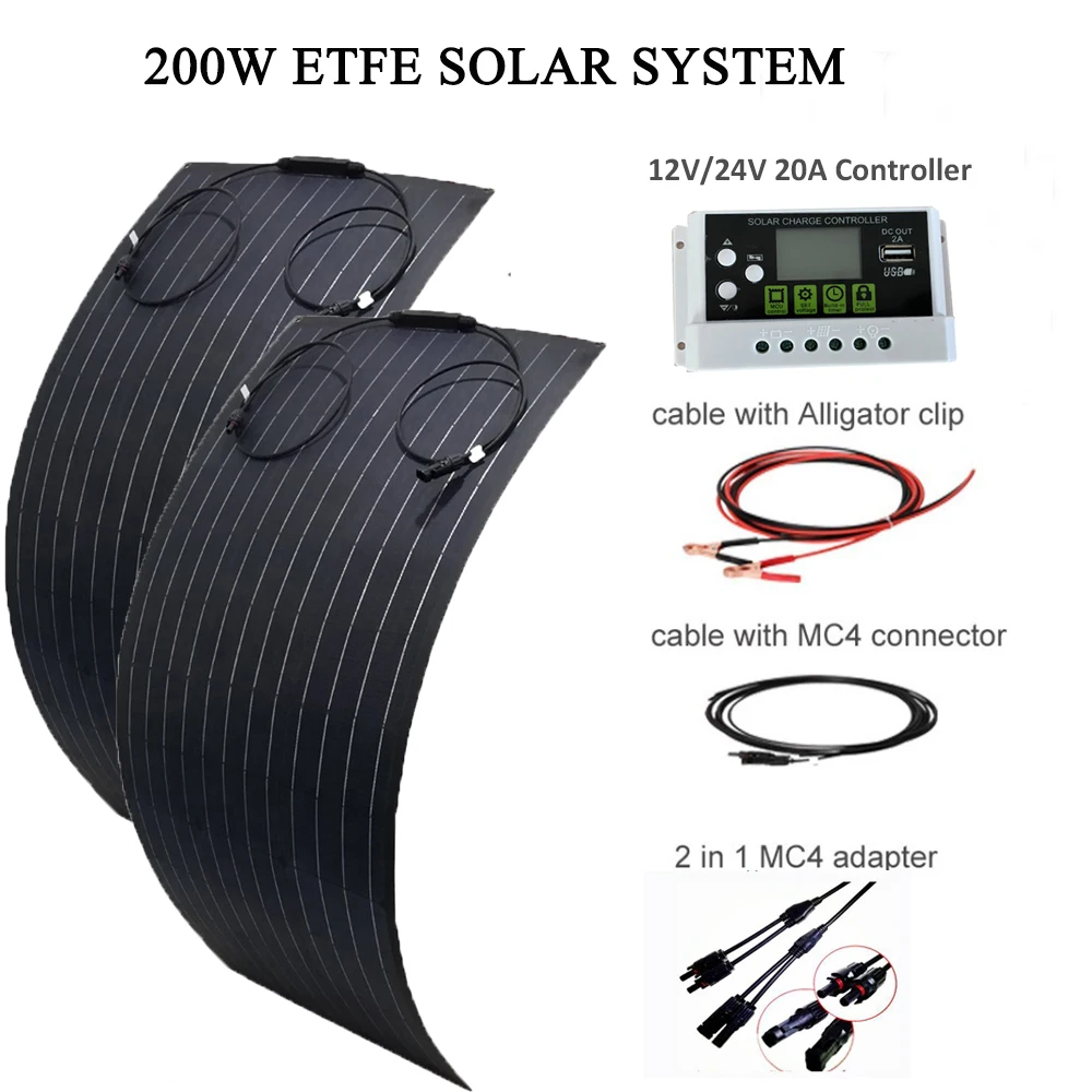 

Solar Panel Kit Complete 300W 200W 100W 12V 24V Flexible ETFE PET 1000W Power Battery Charger Energy System For Camping Boat RV