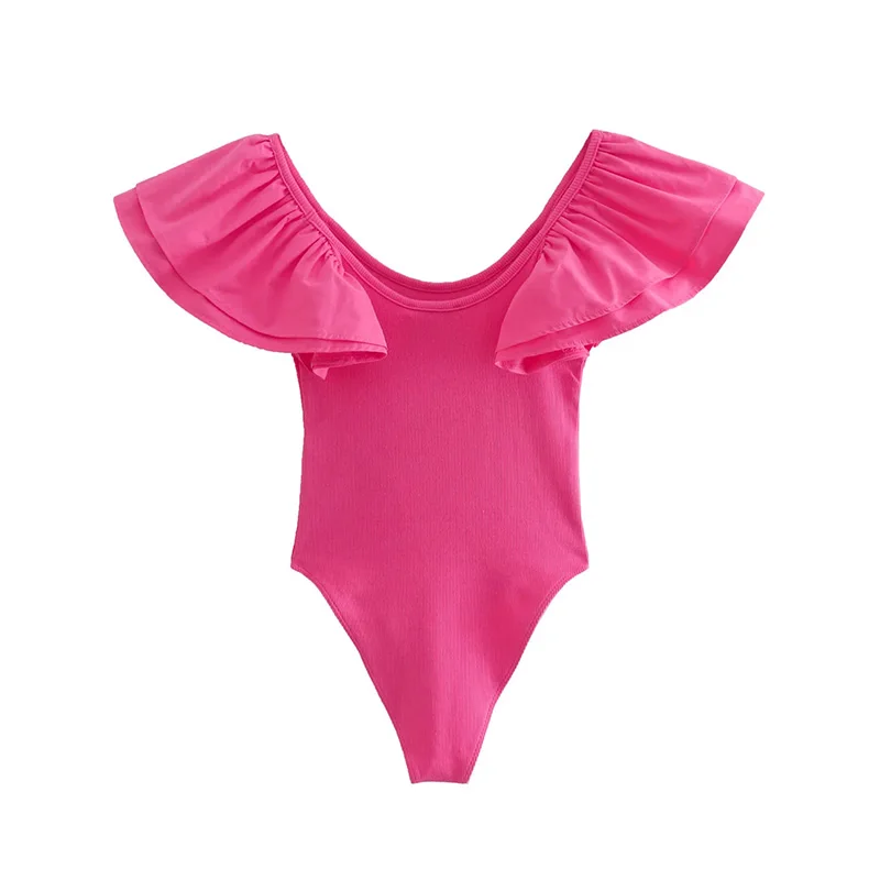 

Ruffles Women's Summer Bodysuit Elastic Overalls One-Pieces Sleeveless Tops Women 2022 Fuchsia Pink Black Yellow White Casual
