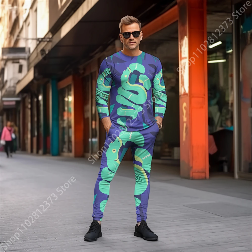 2023 Man Tracksuit Sets Men's Fashion Long Sleeve T-shirts Two Piece Set Men 3D Animal Printing Casual Streetwear Men Clothing