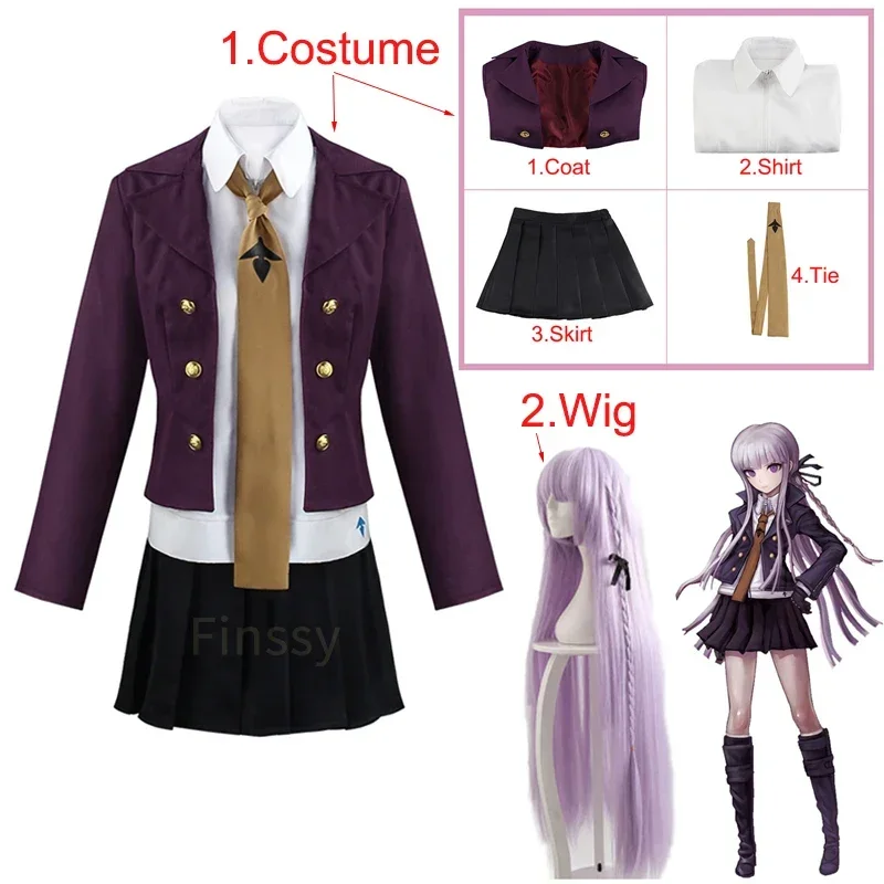 Фото ZMAnime Danganronpa Kirigiri kyouko карнавальный костюм фиолетовый парик Хэллоуин карнавал для женской одежды, включая рубашку галстук КОСПЛЕЙ №1
