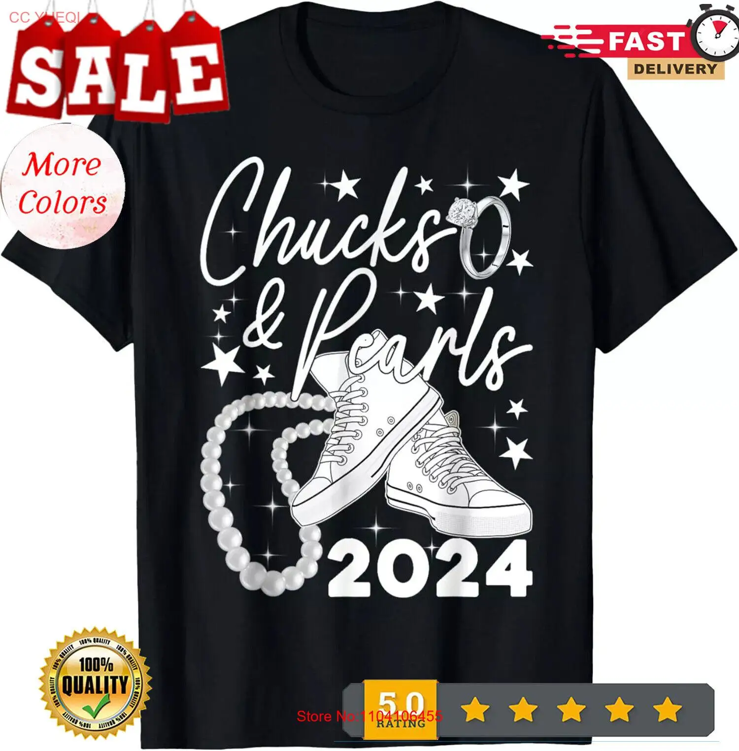 Chucks and Pearls Kamala Harris 2024 For President 47 T-Shirt