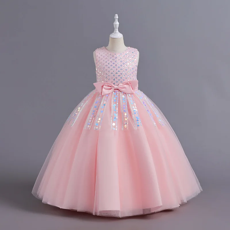 

2023 Graduation Dresses for Teens Girls Children Sleeveless Sequined Maxi Ball Gowns Infant Princess Formal Party Dress Outfits