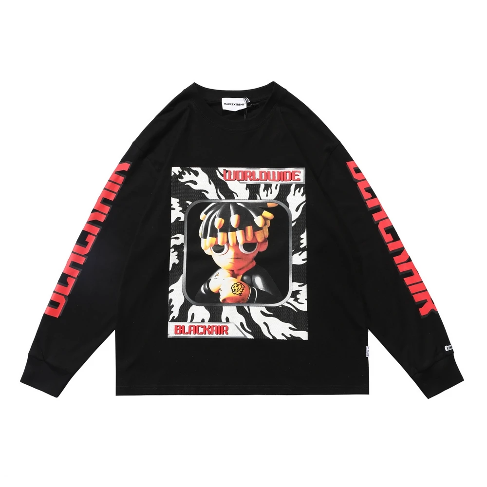Уличная одежда 2022 черная футболка оверсайз в стиле хип-хоп с рисунком аниме