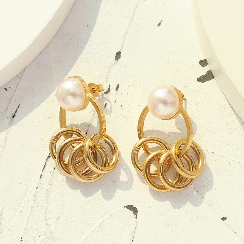 

CARLIDANA Stainless Steel Pearl Earrings for Women Dangle Earrings Modern Women Earrings 2022 Simple Fashion Cute Flower Jewelry