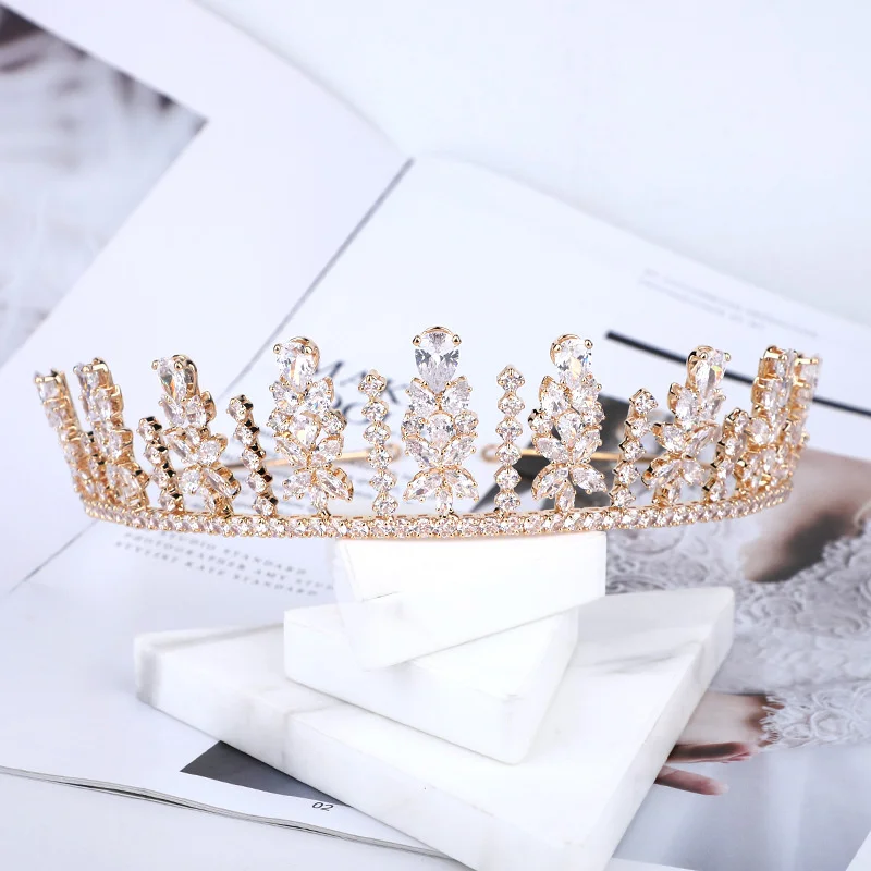 

MYFEIVO Full Zircon Bridal Crown Tiaras 3A CZ Wedding Hairband Simple Style Bride Hair Accessories HQ0878