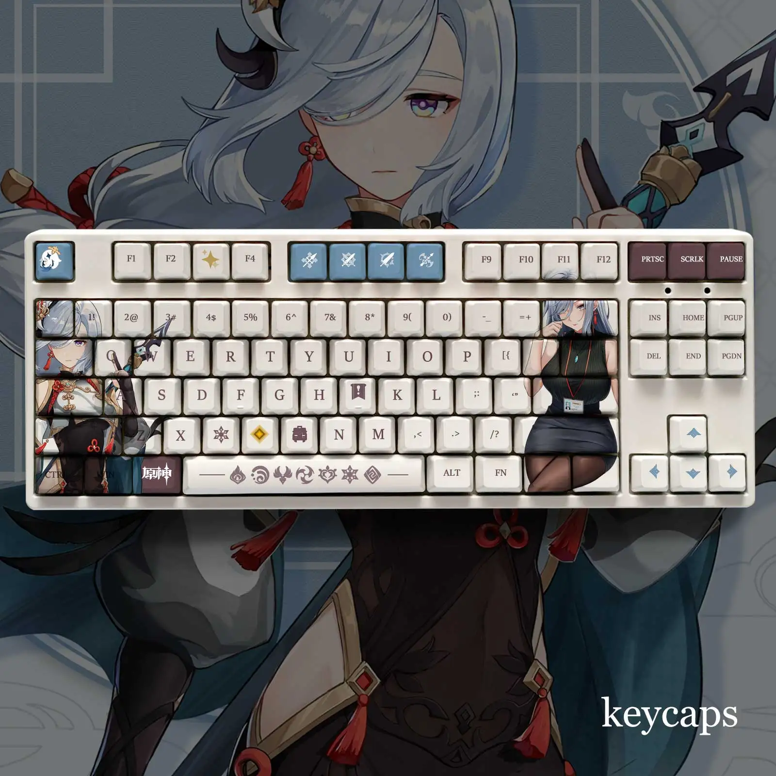 

Game Genshin Impact Shenhe 108 Key PBT Keycap DYE Sublimation OEM Height MX Cross Axis Switch Mechanical Keyboard Gift Otaku