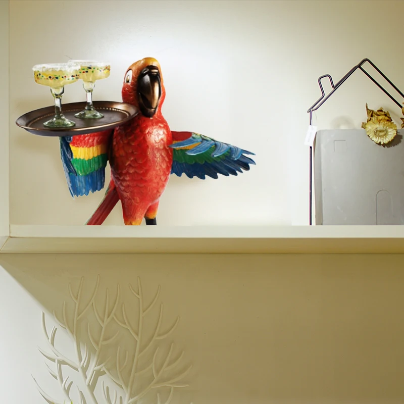Creative Home Resin Decoration Parrot Waiter Parrot Wine Tray Waiter Resin Ornaments