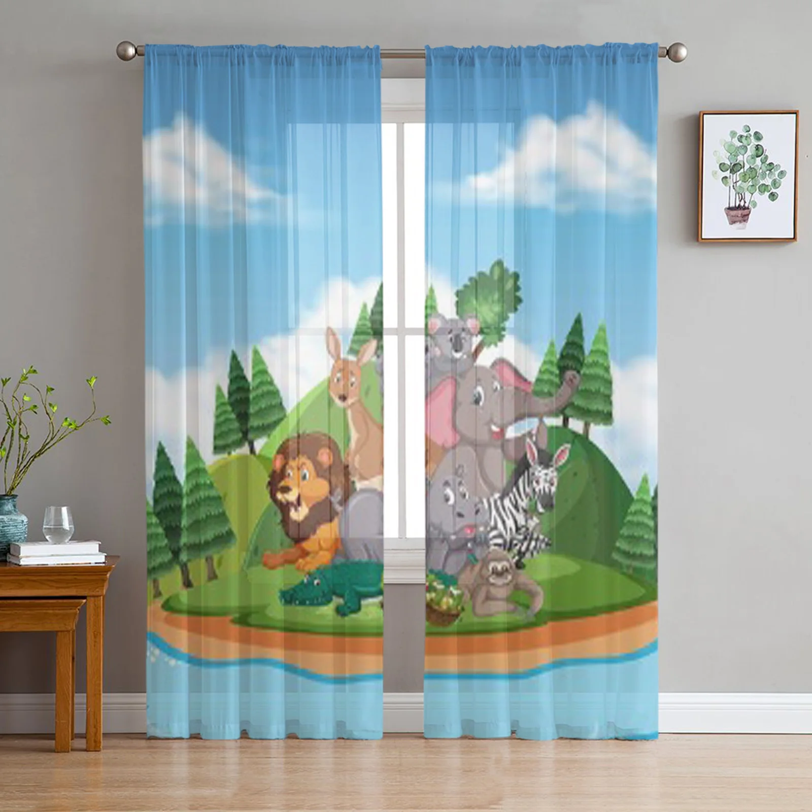 

Тюлевые занавески «много диких животных в парке», прозрачные Шторы для кухни, окна, гостиной, современные занавески из вуали для спальни