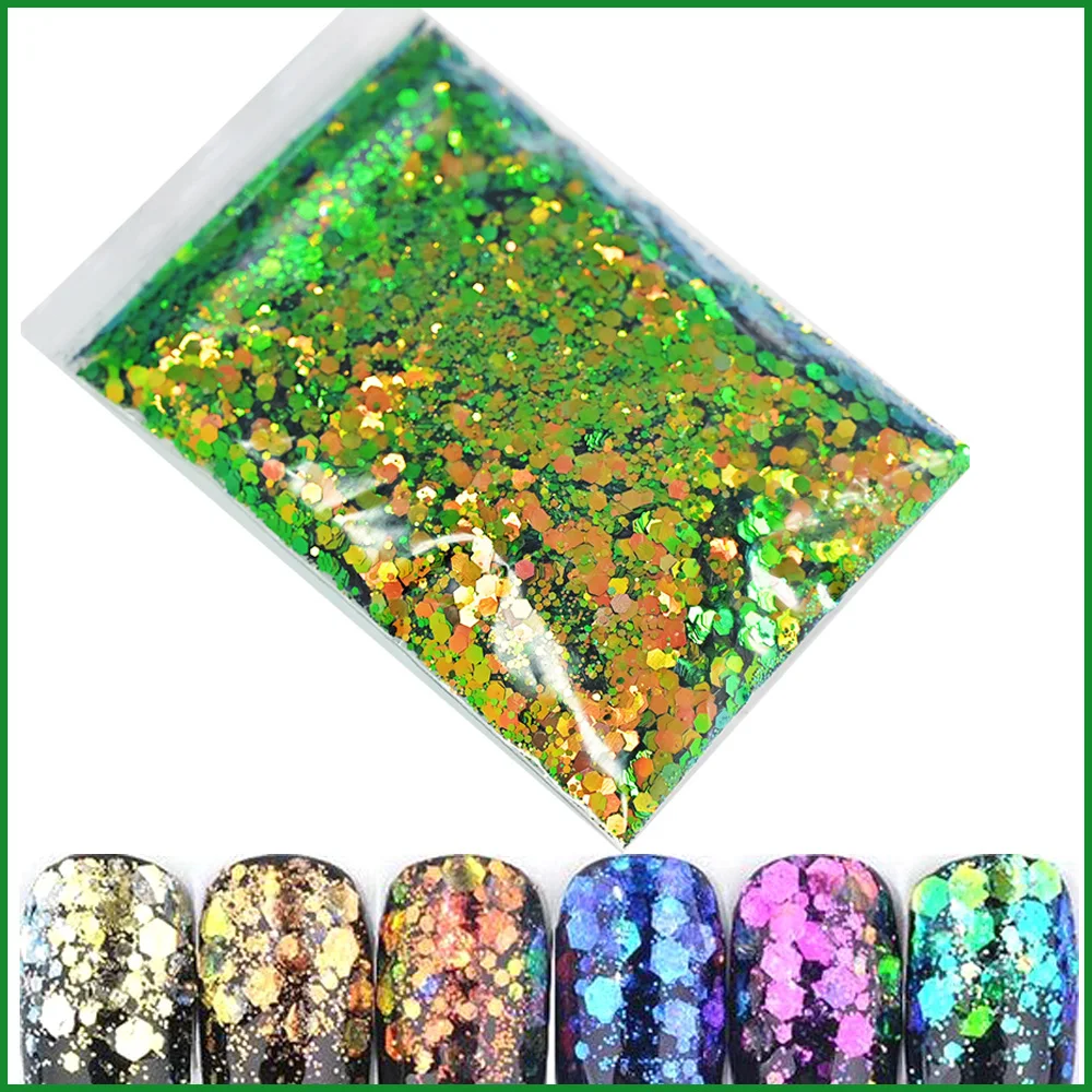 

50g 3D Valentine's Day Chameleon Chunky Glitter Hexagon Mixed Nail Flakes Sequins Manicure Decoration Uv Polish DIY Nail Tips 1#