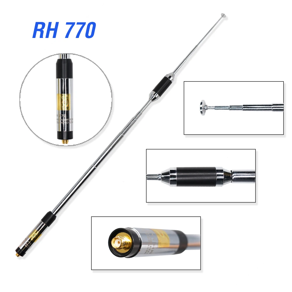 

RH-770 Двухдиапазонная 144/430 МГц с высоким коэффициентом усиления SMA-Female телескопическая антенна для портативной рации Baofeng