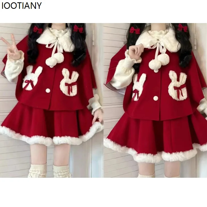 Осенне-зимняя рождественская красная милая кружевная накидка пальто короткая