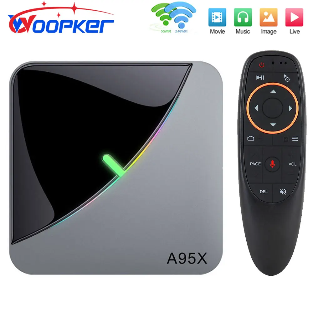 ТВ-приставка Woopker Amlogic S905X3 A95X F3 AIR Android 9 0 RGB-подсветка 4 + 64 ГБ двойной Wi-Fi 4K |
