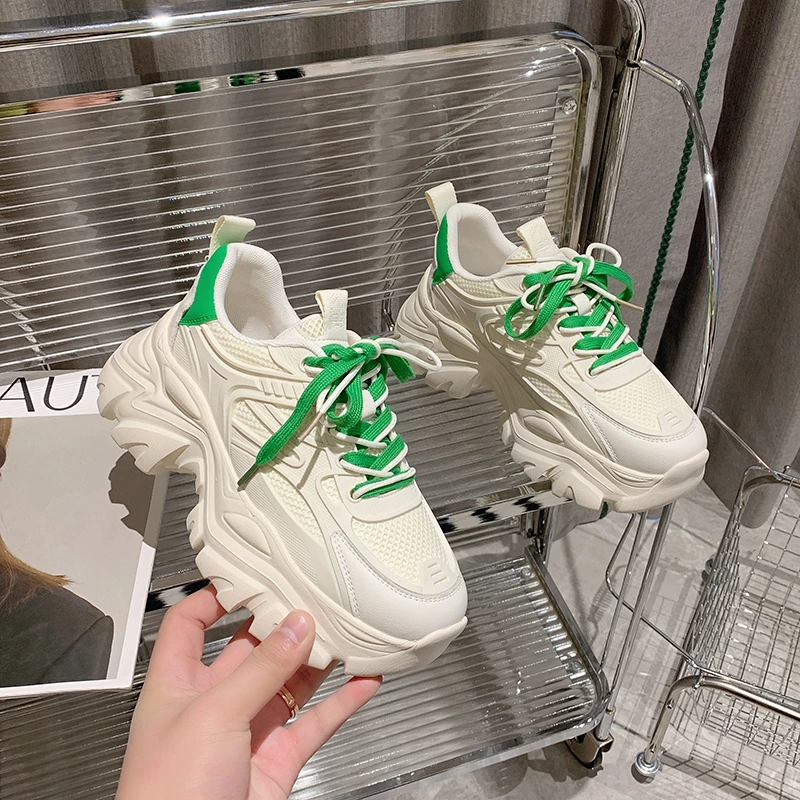 

White PU Leather Chunky Sneakers Women Autumn Winter Platform Vulcanize Shoes Woman Thick Bottom Hidden Heels Sports Shoes