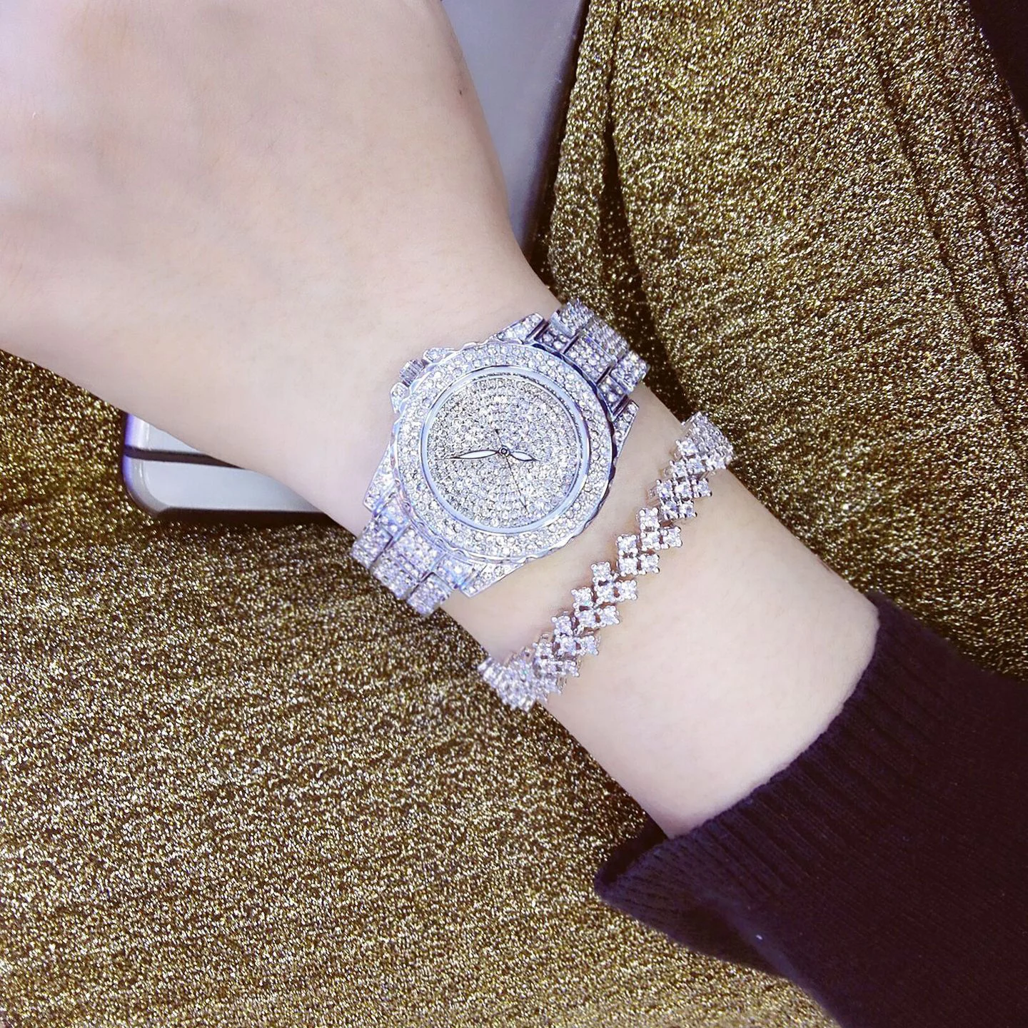 Women Watches Luxury High Quality Gold Full Diamond Ladies Watch Bracelet Quartz Wristwatches Crystal Rhinestone Female Clock