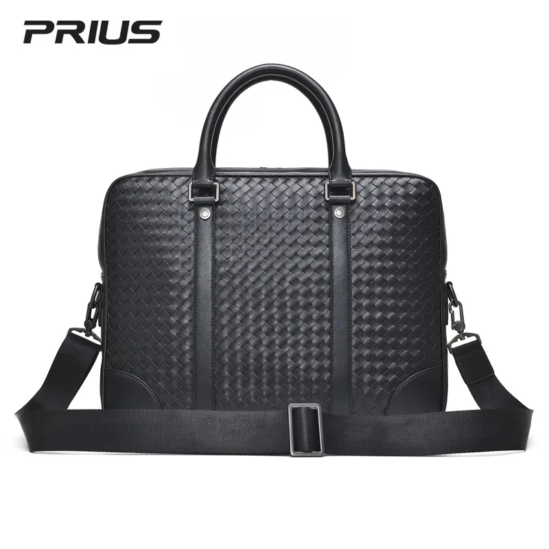 Men's Briefcase 100% Leather Business Handbags Large Capacity 15-Inch Computer Bag Fashion Shoulder Bag Luxury Brand 2023 New