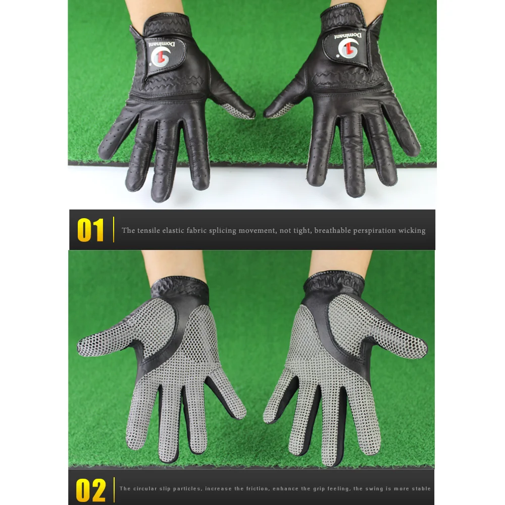 1Pair Men's Golf Gloves Soft Leather Sheepskin Left Right Hand Sport Grip Gloves Anti-skid Beginner Practice Golf Accessories