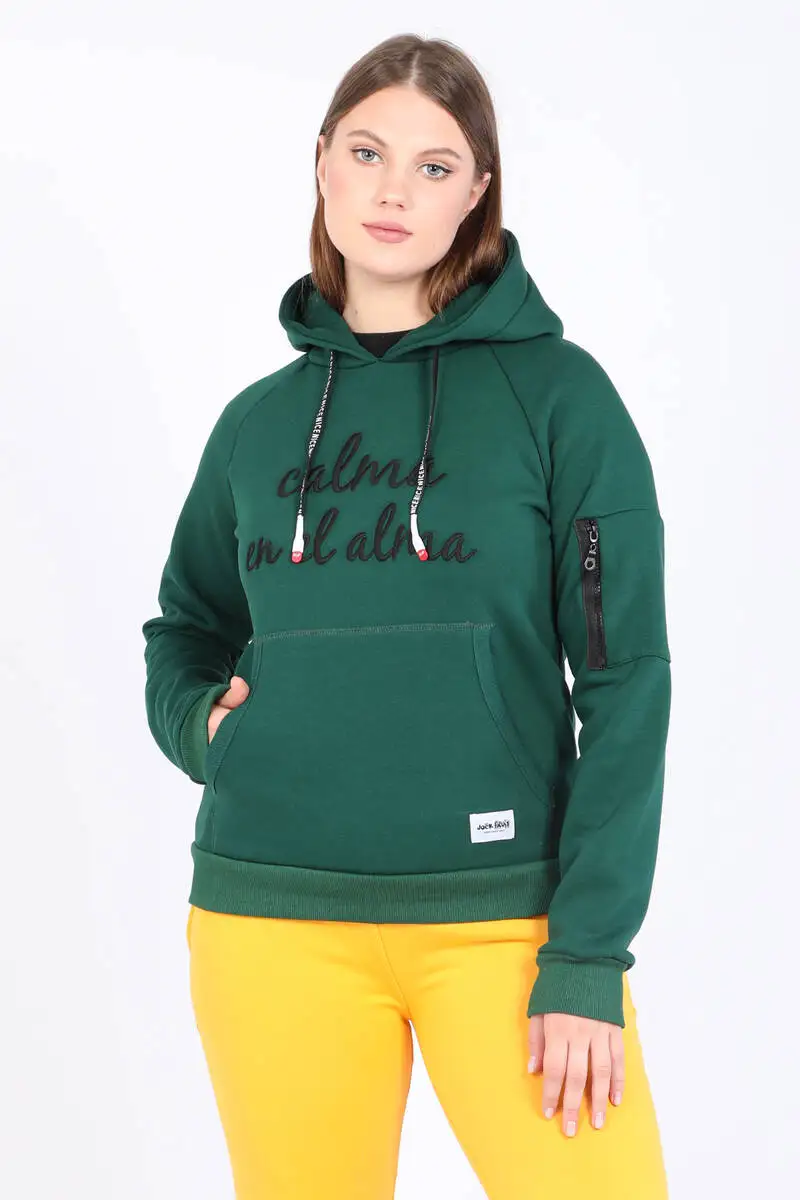 

Women's Kangaroo Pockets Printed Hooded Sweatshirt Green