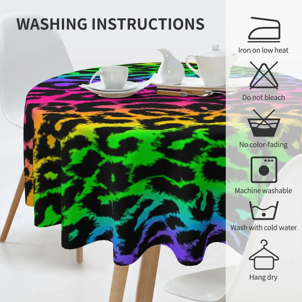 Скатерть в стиле ретро 80-х с леопардовым и радужным принтом красивый чехол для