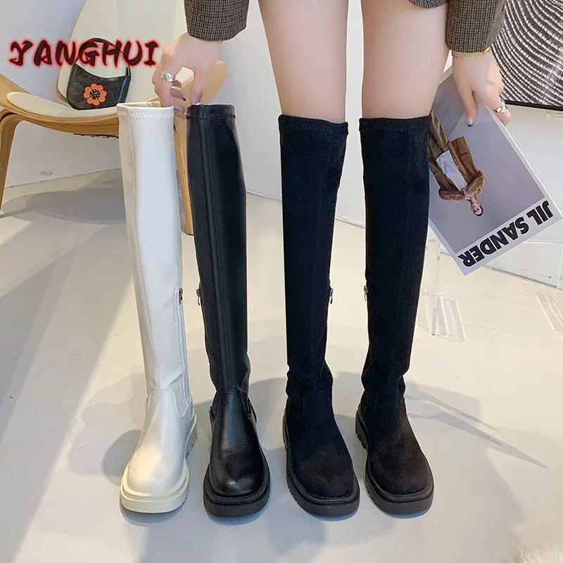 

Winter New Style Solid Color Slim Thick Soled Women's Boots Fashion Temperament Versatile Large Shoes 35-43 Botas Mujer Invierno