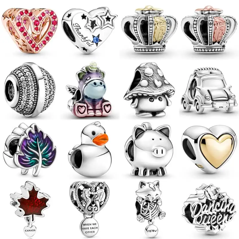 

Women's Jewelry 925 Sterling Silver Sparkling Crown Beaded Duck Leaf Piggy Bank Beads Charm Fit Original Pandora Fashion Bracele