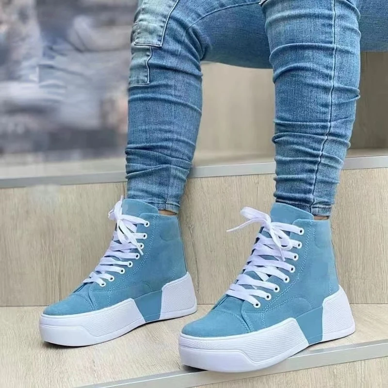 

Кроссовки женские на шнуровке, Вулканизированная плоская подошва, Высокие сникерсы, модная спортивная обувь, 2022