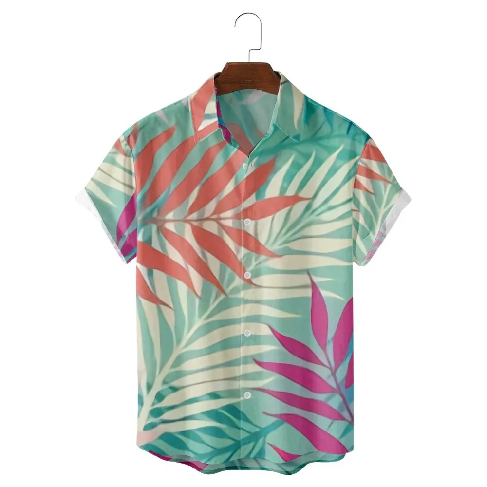 

New Hawaiian Style Shirts Leaves Print Vintage Vacation Poacketless Shirts for Men And Women Streetwear
