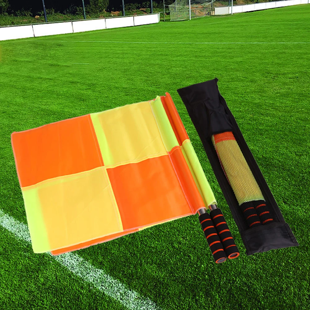 

Soccer Referee Flag Linesman Potrable Referee Equipmen Sports Stainless Steel Tube Tarpaulin 1 Set 35*35cm ABS Foam