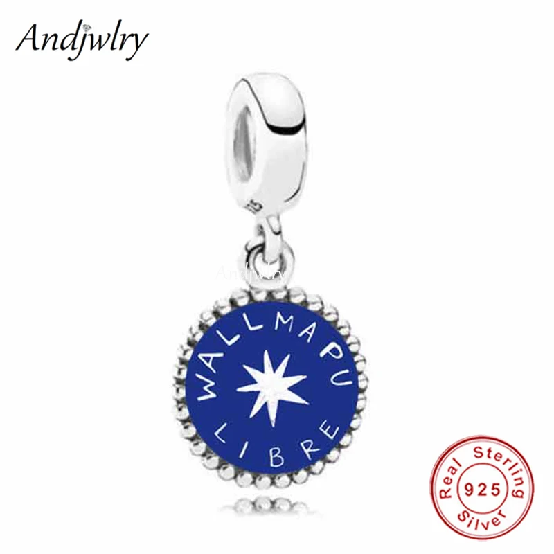 

Fit Bracelet Charms Silver 925 Original Chile Blue Enamel Flag Pendant Bead Bracelet&Bangle Jewelry Berloque