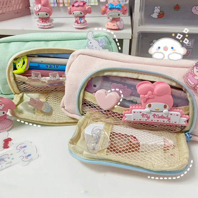 

Sanrioed My Melody мультяшный Большой Вместительный холщовый чехол для карандашей искусственная сумка для хранения канцелярский Пенал подарок