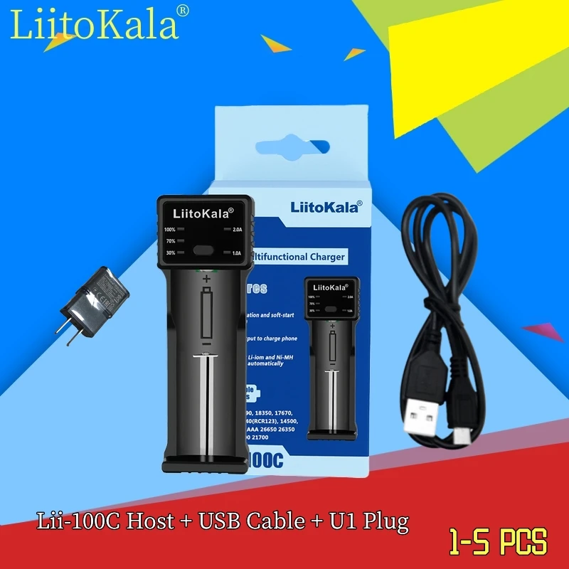 

LiitoKala Lii-100C Lii-100 B Battery Charger For 18650 18350 26650 16340 RCR123 14500 3.7V 1.2V Ni-MH Ni-Cd 2A USB smart charger