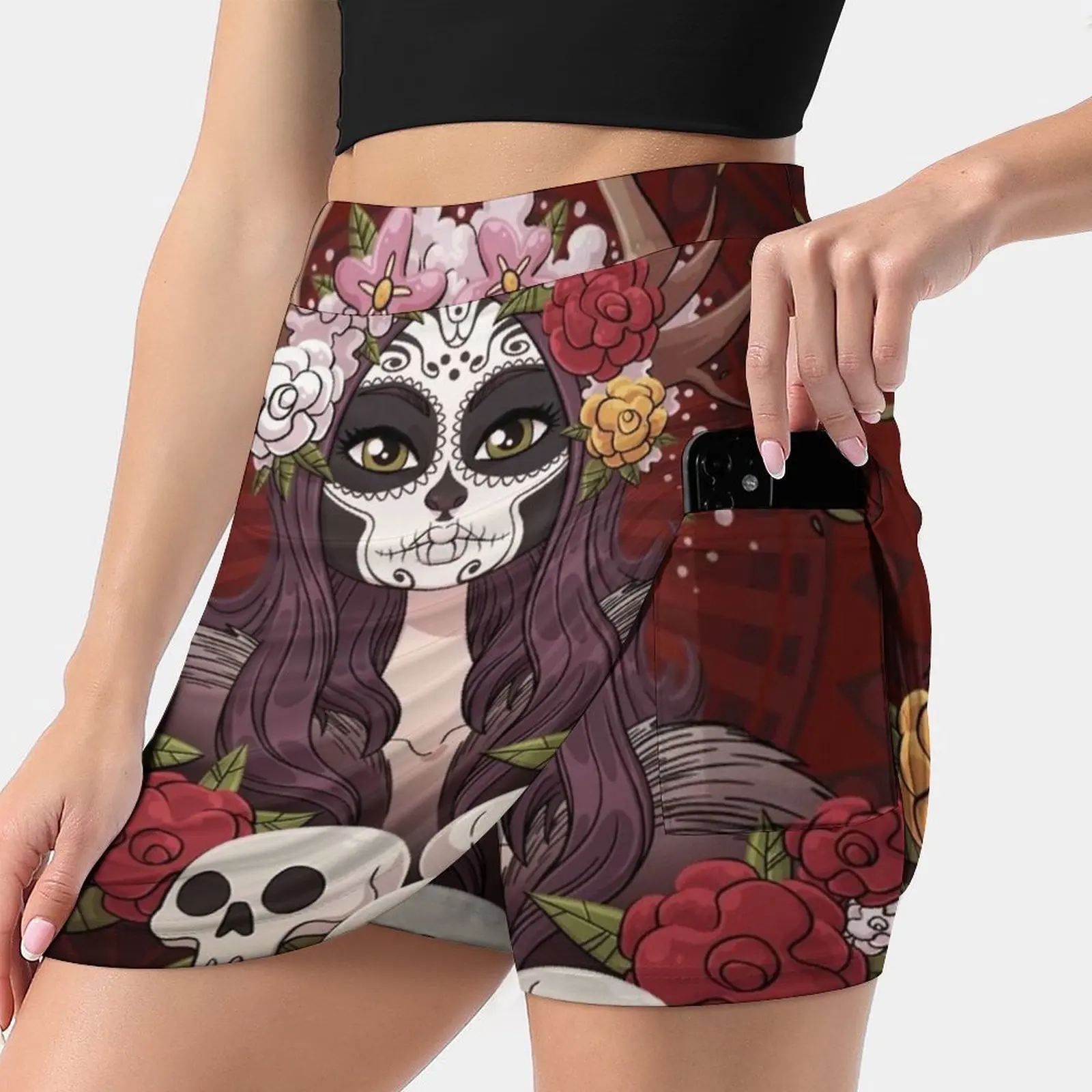 

Юбка женская спортивная с карманами и изображением дня мертвой королевы леса
