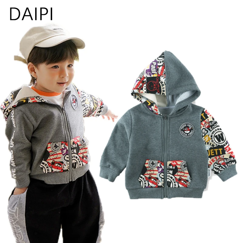 

1-6 Year Super Boys Coat Cartoon Hooded Zipper Baby Boys Jacket 2022 New Winter Korean Style Boys Coats and Jackets Boys Clothes