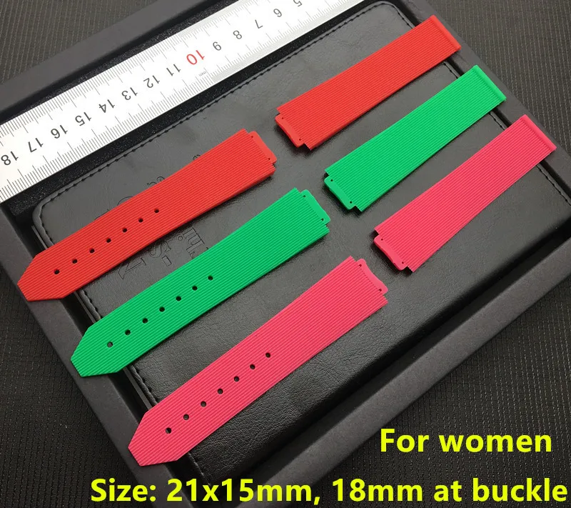 

Watchband for Hublot strap female women Pink red Green rubber silicone watch band 15*21mm buckle logo on butterfly buckle tools
