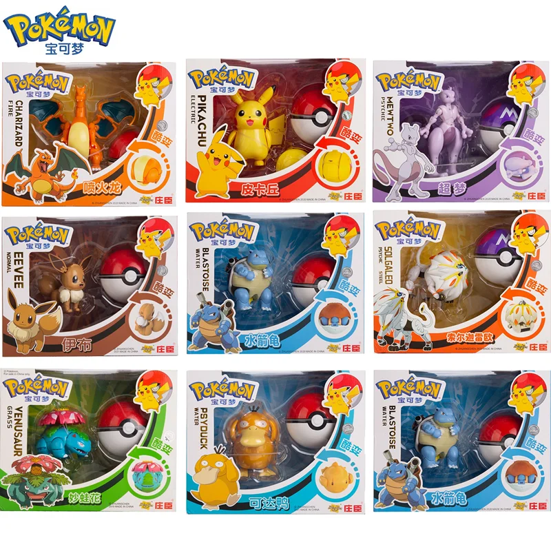 

Фигурки героев покемона, игрушки-трансформеры, оригинальная коробка, Charizard Pikachu Mewtwo Pocket Monster Pokeball, модель детского подарка