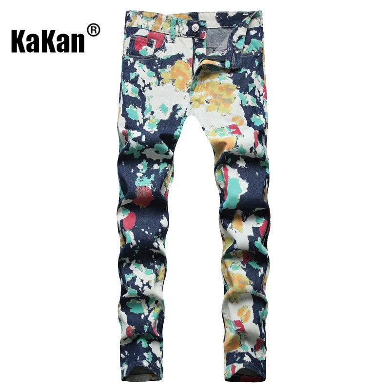 Kakan - New European and American Ripped Straight Leg Jeans for Men, Casual Mid Rise Youth Straight Leg Long Jeans K44-5016