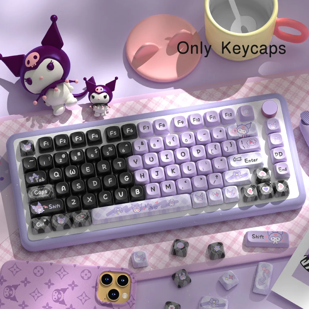 Kuromi Милая Черная розовая фиолетовая тема Keycap 138/158 клавиш Mda High Pbt Материал