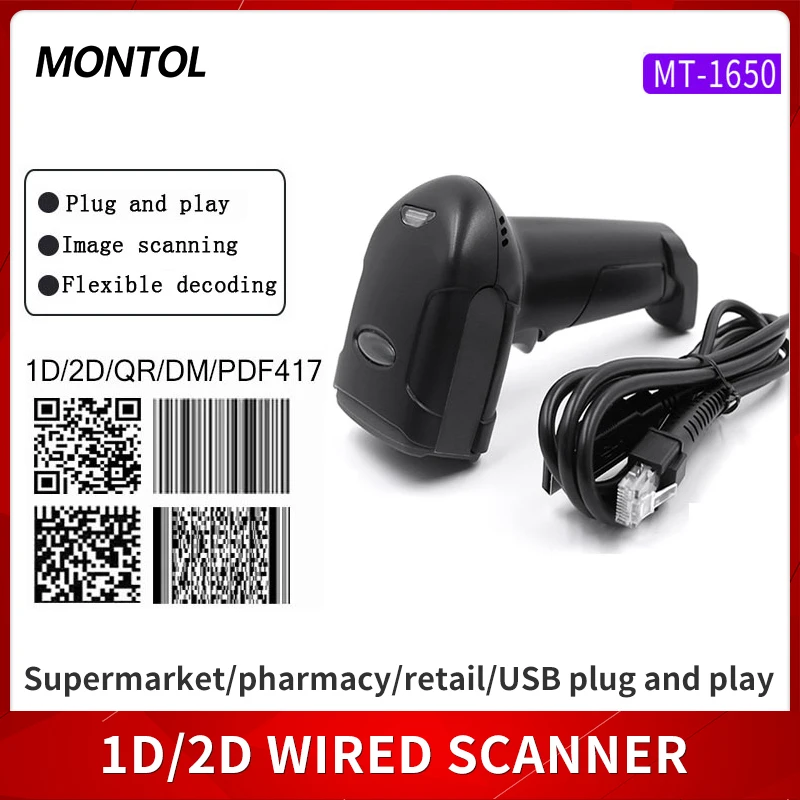 

Montol Barcode Scanner Gun Bluetooth Wireless QR Supermarket Cashier in and Out Inventory