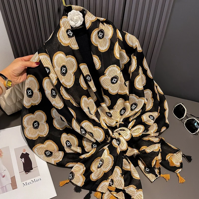 Зимняя мода вискозные шали с кисточками и маком женский шарф высокого качества