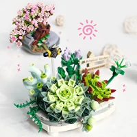 creative building blocks bouquet cherry blossom plant model diy succulent potted flowers assembled bricks toys for children