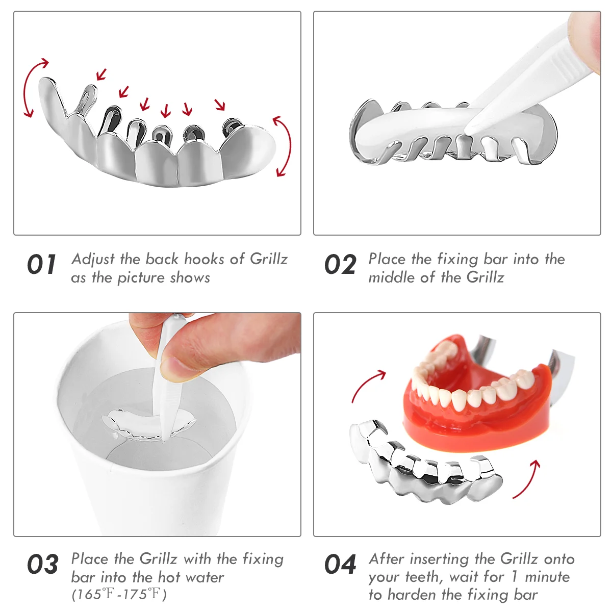 Mouth Bottom Hip Hop Grills, Silver Caps for Men and, Shiny Braces for Adults