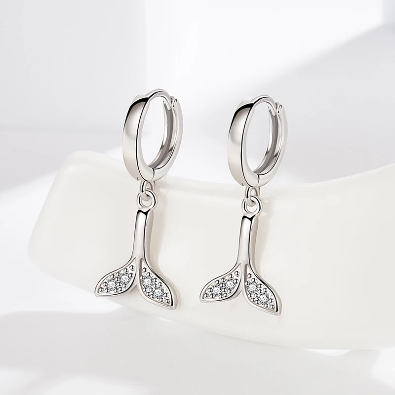 

New Fashion Lovely Whale Tail Drop Earrings For Women Shiny Micro Crystal Simple Elegant Dangle Earring Hoops Piercing Jewelry