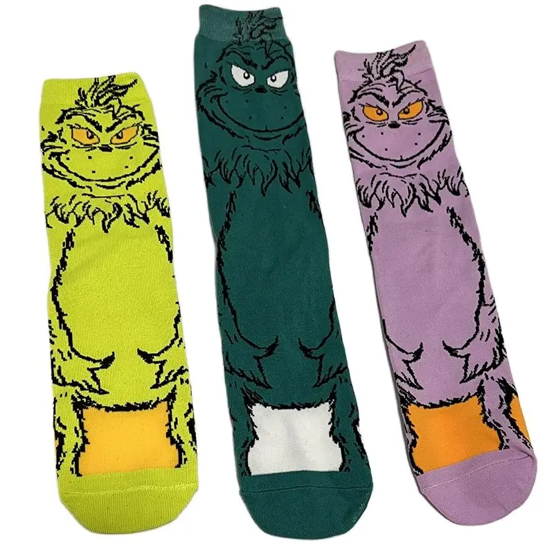 

Spring Autumn Men's Grinch Socks Adorable Knitted Unisex Fashion Socks Hiphop Funny Basketball Sock
