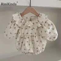 rinikinda 2022 baby spring autumn clothing newborn infant baby girls cotton linen long sleeves floral bodysuit jumpsuit 0 24m