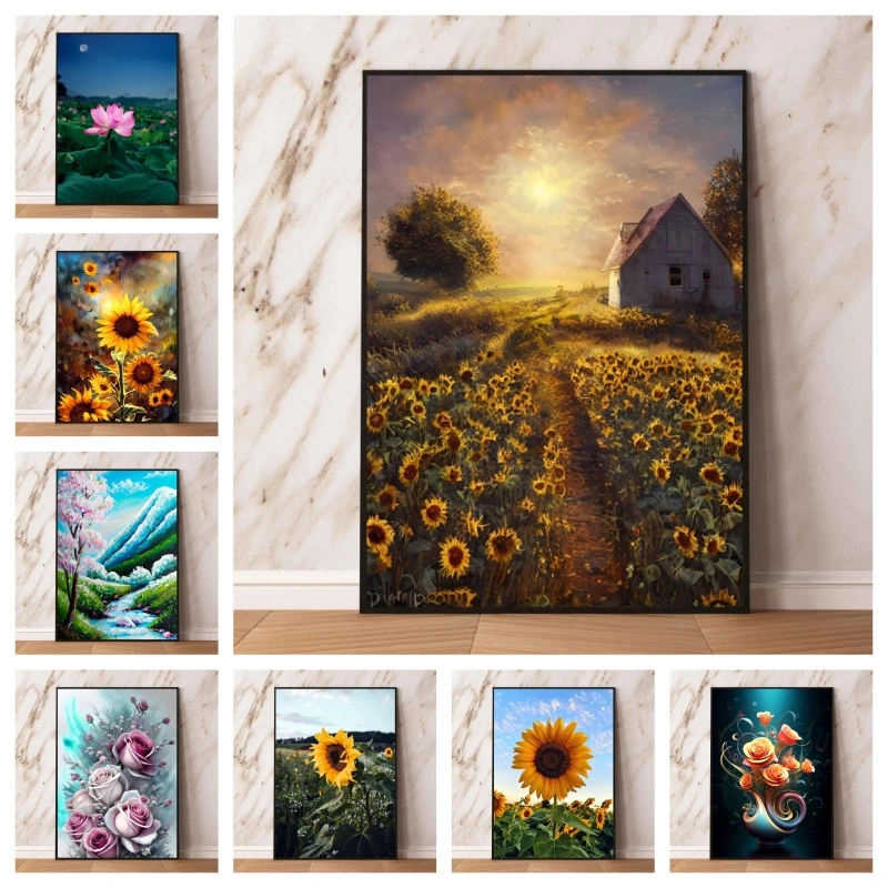

Canvas Artwork Painting Sunflowers in Field Nature Poster Toys Birthday Gifts Cartoon Character Picture Comics Pictures