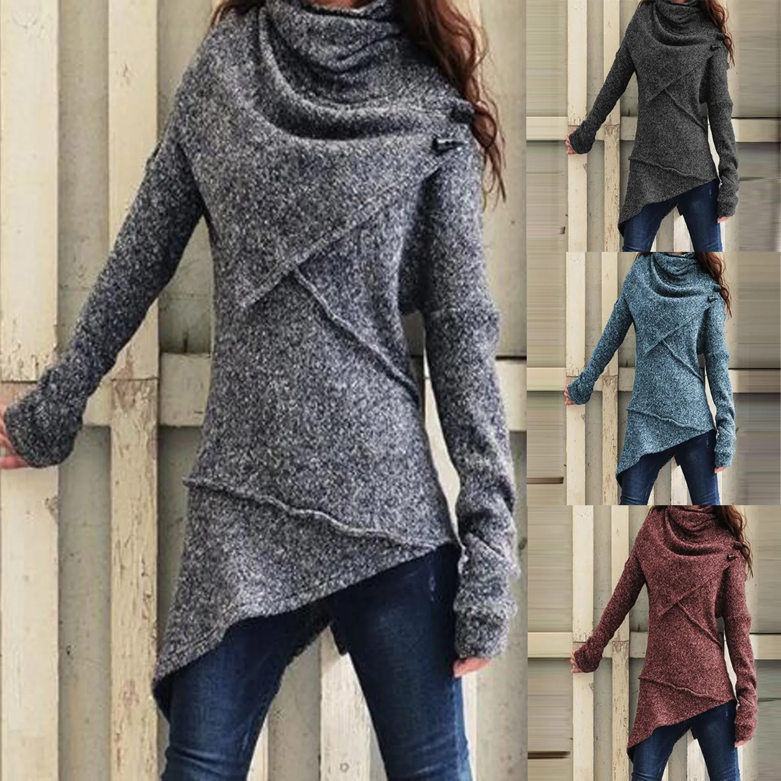 

Womens High Collar Pure Color Sweaters Fashion Long Sleeve Casual Elegant Pullover Tops Sweaters Winter Women Clothing