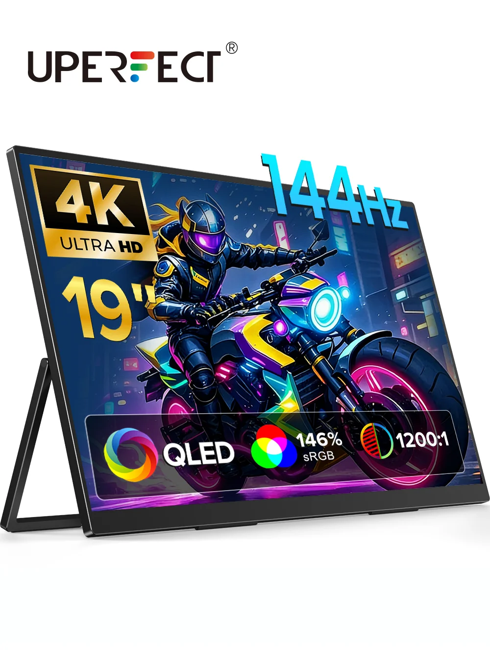 Фото Идеальный 19-дюймовый 4K 144 Гц QLED монитор для компьютерных игр, разрешение UHD 3840×2160, 146% sRGB, HDR, HDMI, USB-C, портативный монитор для ноутбука, настольного компьютера, MacBook, телефонов, планшетов PS5/4 №1