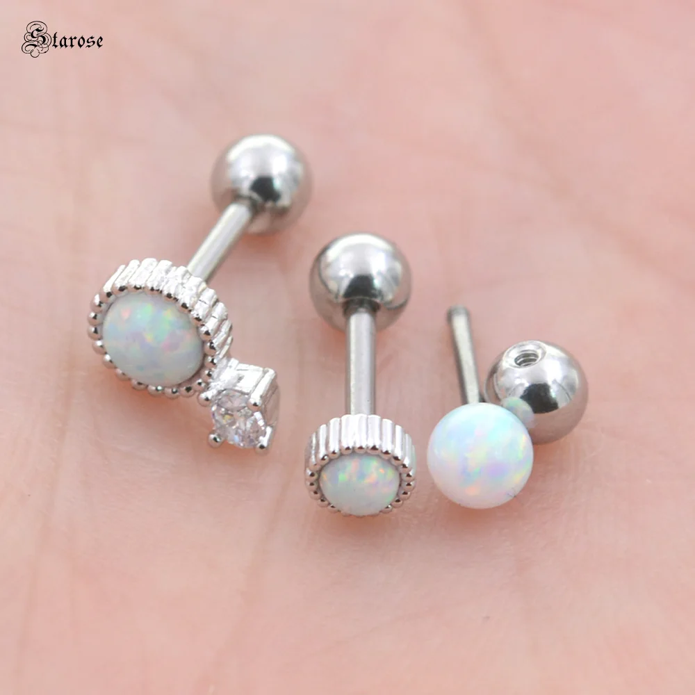 Серьги-гвоздики из хирургической стали с белым опалом 18/20 г