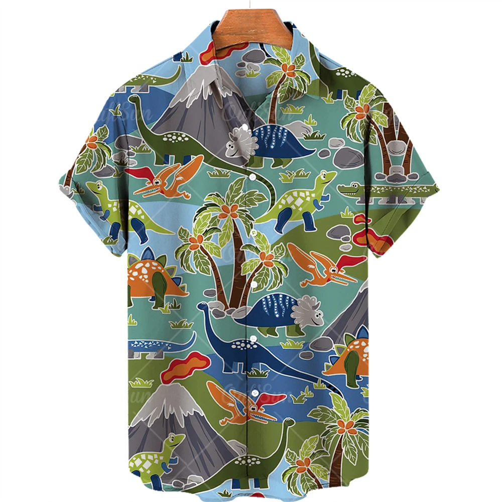 Hawaiian 3D-printed coconut Tree men's shirt, Jurassic style short-sleeved beach clothing, breathable, colorful, unise-friendly