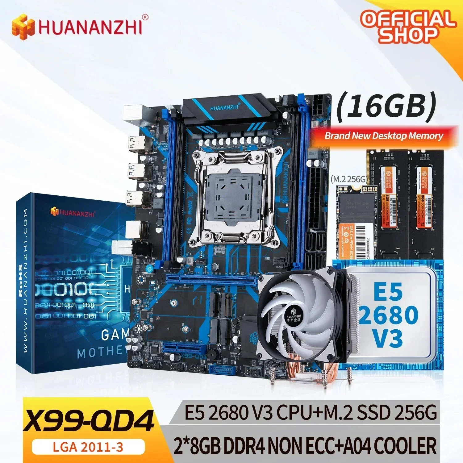Комбинированный комплект материнской платы HUANANZHI X99 QD4 с XEON E5 2680 v3 и 2*8G DDR4 NON-ECC M.2 NVME